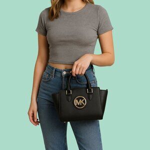 Michael Kors Jet Set Black Mini Saffiano Leather Crossbody Satchel
